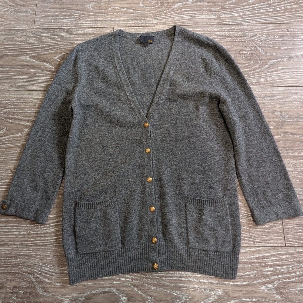 Fendi Woman Gray Cashmere Cardigan Size 44
